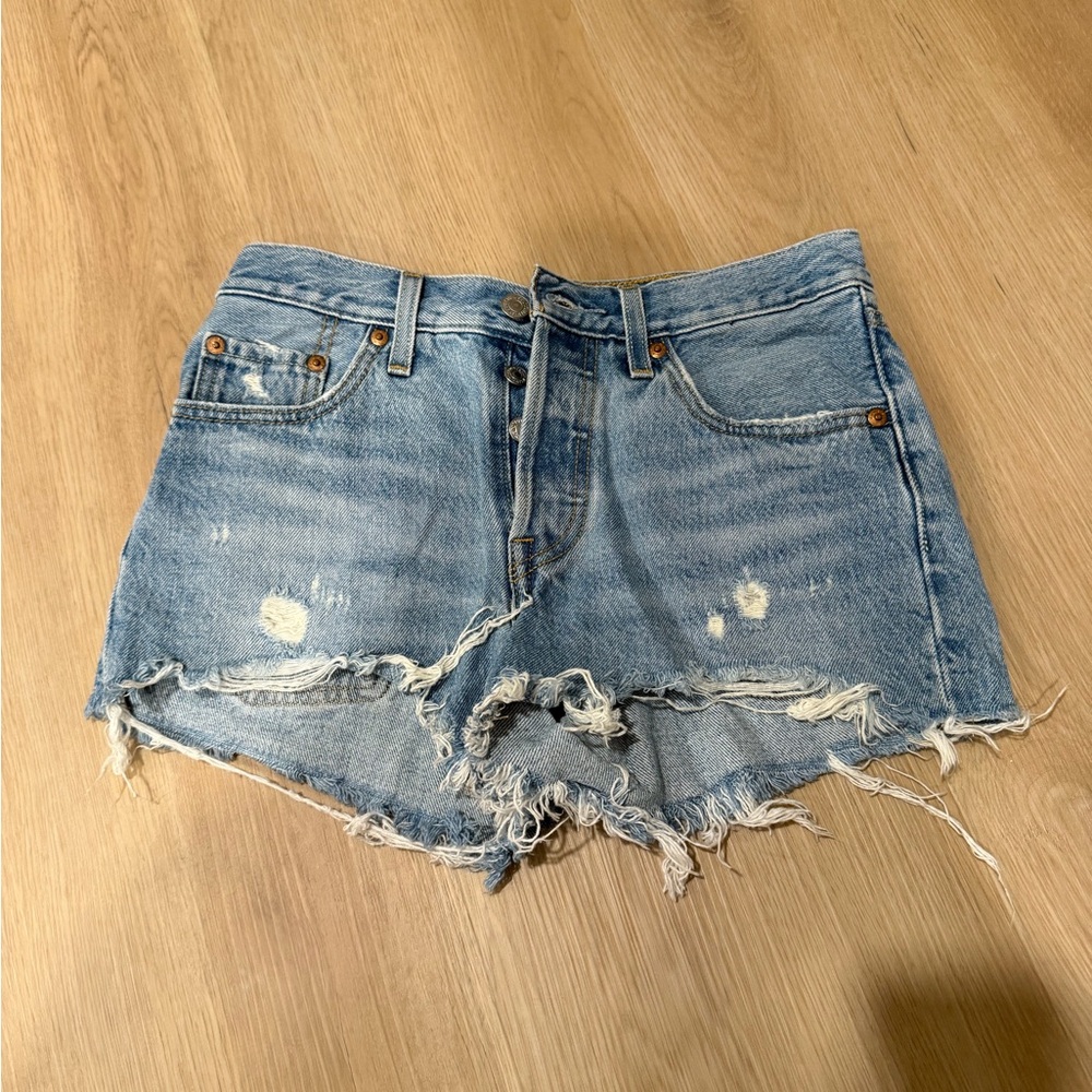 Levi's Light Blue Distressed Jean Shorts